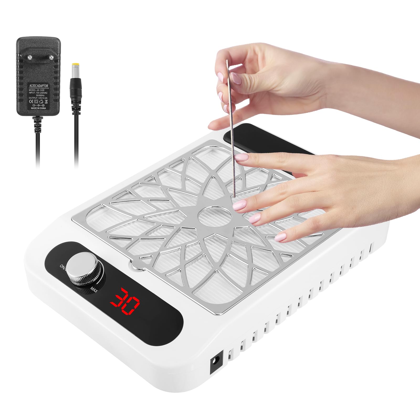 Aspirapolvere per unghie, display digitale e controllo di rotazione, potente aspirazione della polvere con filtro lavabile, aspiratore professionale per manicure pedicure