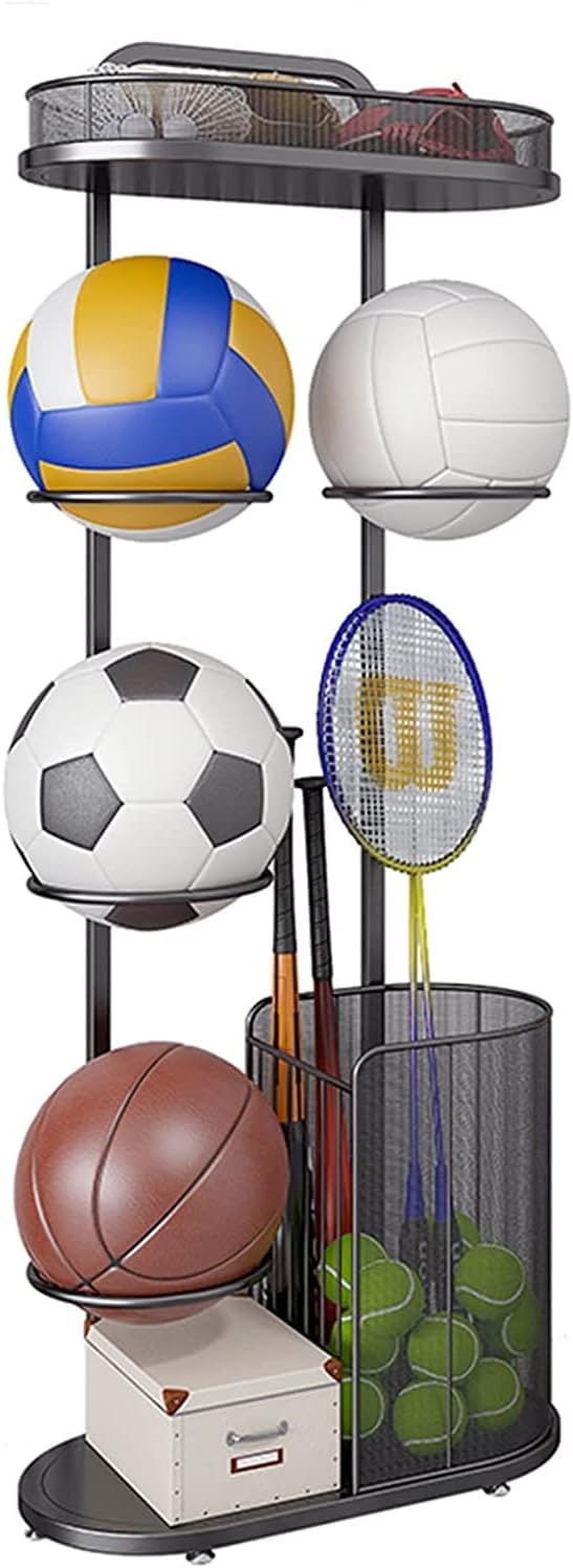 Racket Storage Rack, Ball Storage Rack Vertical, Home Garage Basketball Organizer 110cm Tall, Iron Gym Equipment Rack for Badminton Racket/Tennis Ball (Gold)(Color:Gold)