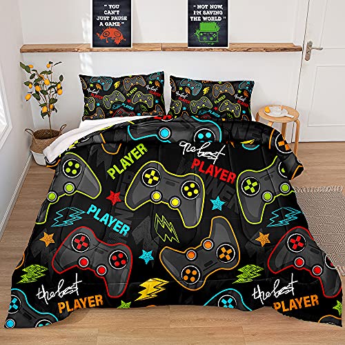 Image of Gaming Comforter Set for Kids, All Season Down Alternative Comforter, Game Controller Bedding for Boys, Gamer Home Decor (Comforter-Game25, Queen)