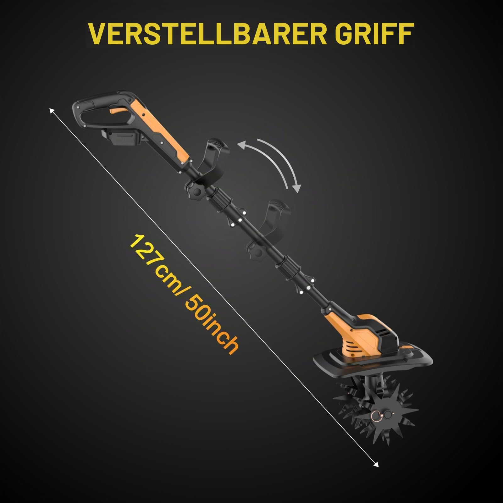 Akku Gartenfräse mit 4,0Ah Akku & Ladegerät – Motorhacke 360 U/min, 23cm Arbeitsbreite, 18cm Arbeitstiefe – kabellose Bodenhacke & Bodenfräse für Rasen, Beet & Garten