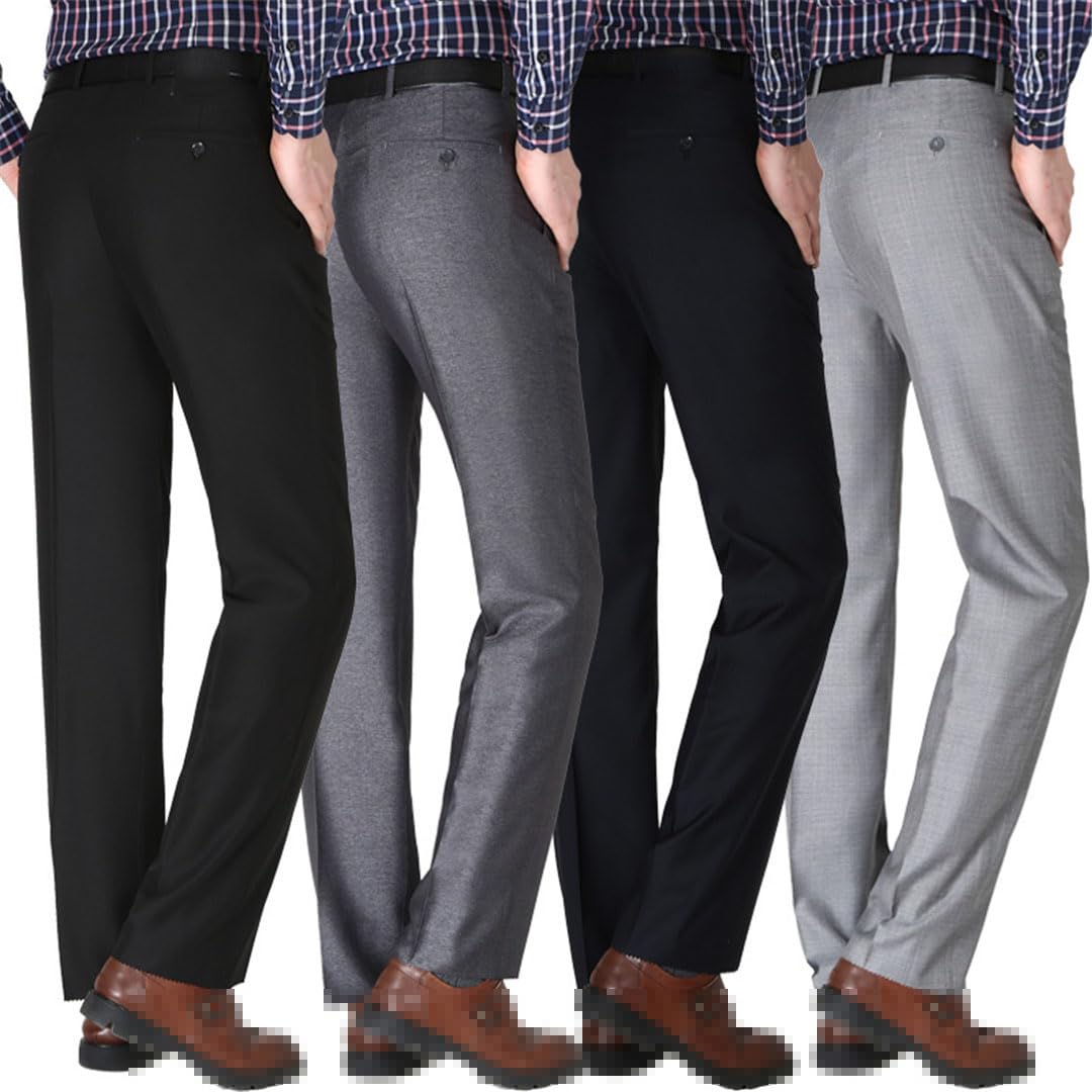 Vogrtcc Pantalones De Oficina para Hombre, Cintura Alta, Finos, Sueltos, De Negocios, Informales, Antiarrugas