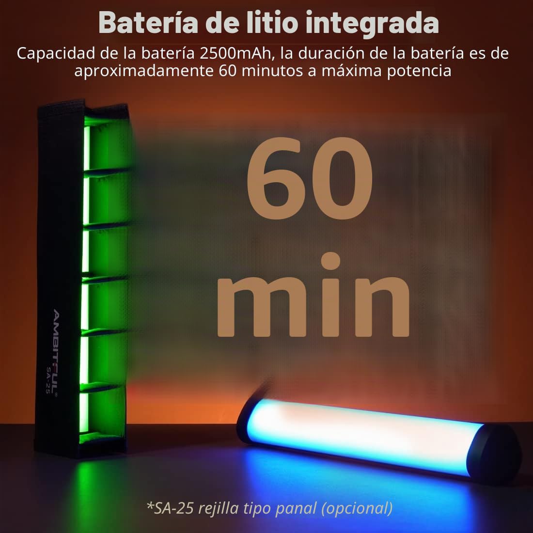 AMBITFUL A2 Tubo de luz RGB Full-Color CRI95 TLCI97 Accurate Color, ajustable entre 2500K-8500K, modos HSI CCT, efecto de luz 29 Fx, controlable mediante app, magnético (A2+softbox)