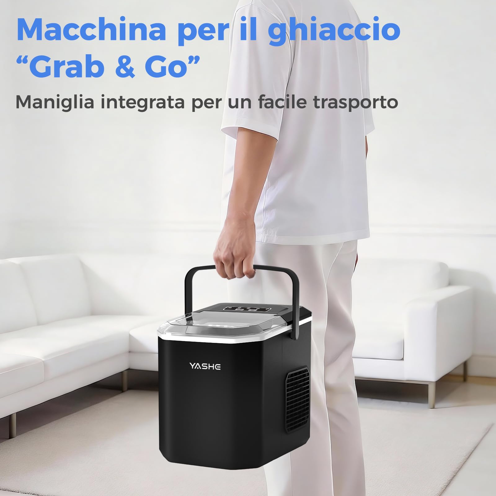 YASHE Macchina per cubetti di ghiaccio per piano di lavoro, cubetti di ghiaccio sferici in 2 misure, 9 cubetti di ghiaccio in 6 minuti, 26 libbre di ghiaccio al giorno, autopulente portatile con