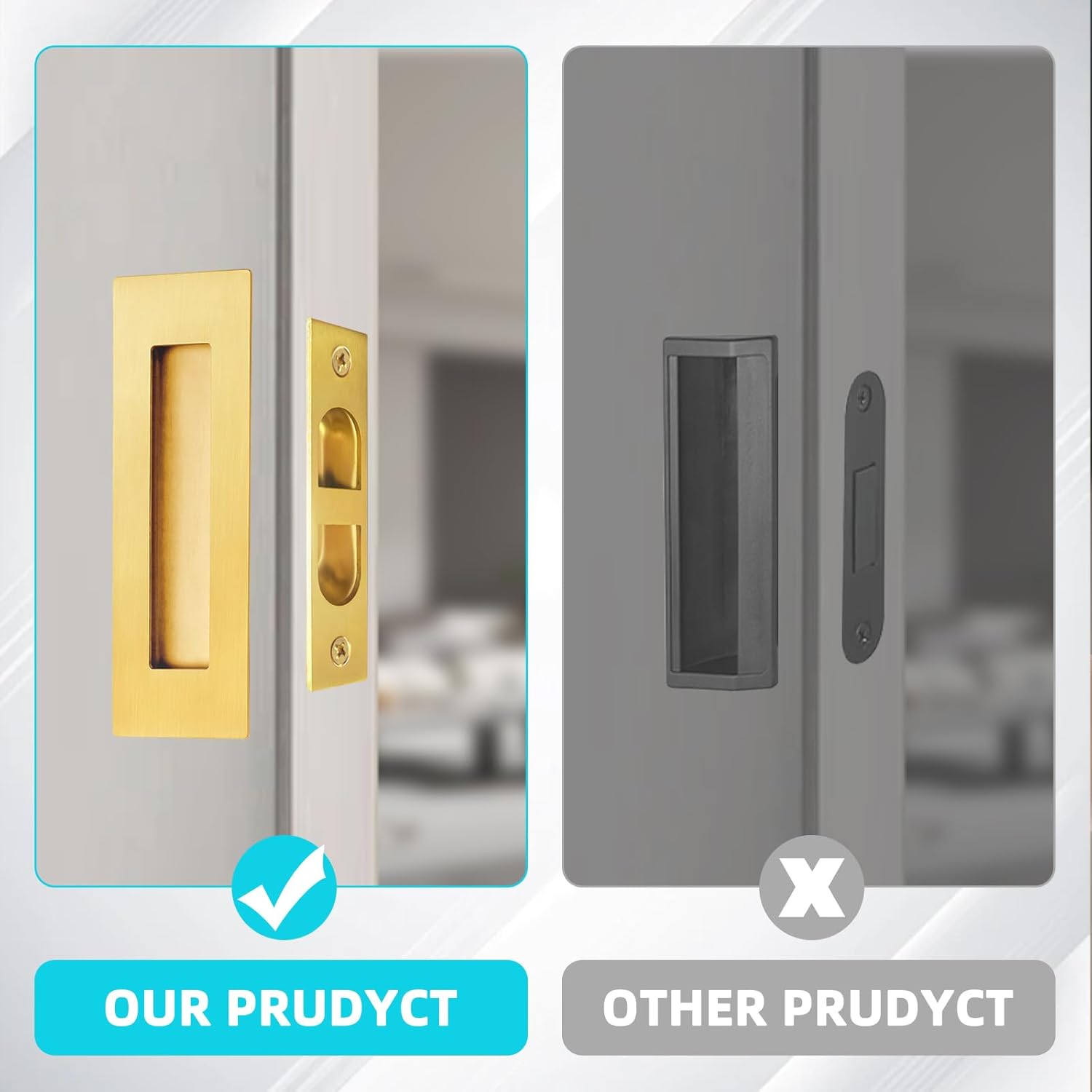 Pocket Door Handles and Edge Pull,4.72 inch Recessed Flush Finger Pulls,304 Stainless Steel Pocket Door Hardware,Gold