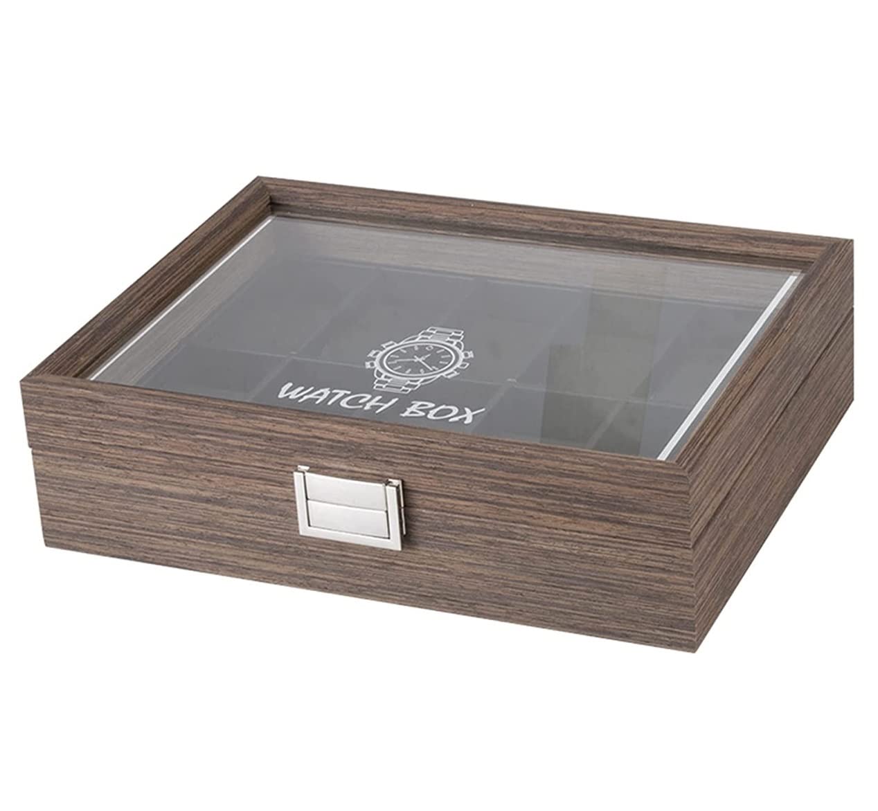 Pudełko Na Zegarek, Klasyczne, Vintage, Drewniane, 10 Kratek, Organizer Do Przechowywania Zegarków I Biżuterii, Przezroczysta Pokrywa, Etui Na Biżuterię, Organizer Na Zegarki, Męskie, Czarne, 29,7*22
