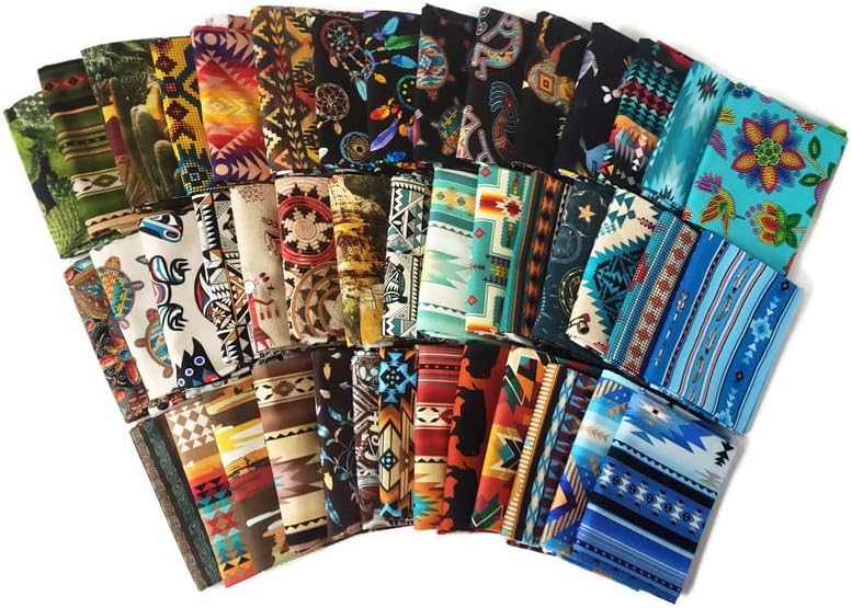 10 Fat Quarters - Southwest Southwestern Aztec Tribal Adobe Cliffs Desert Cactus Plains Woven Blanket Baskets Pottery Stripes Fabrics Quality Quilters Cotton Assorted Fat Quarter Bundle M224.04