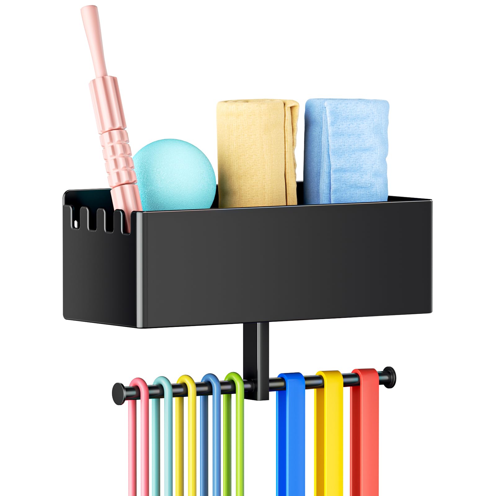 XILIMEN Gym Resistance Bands Storage, Gym Wall Rack Hanger Metal, Wall Mounted Fitness Bands Holder, Multi-Purpose Heavy Duty Workout Gym Storage Rack for Resistance Bands, Straps, Jump Ropes
