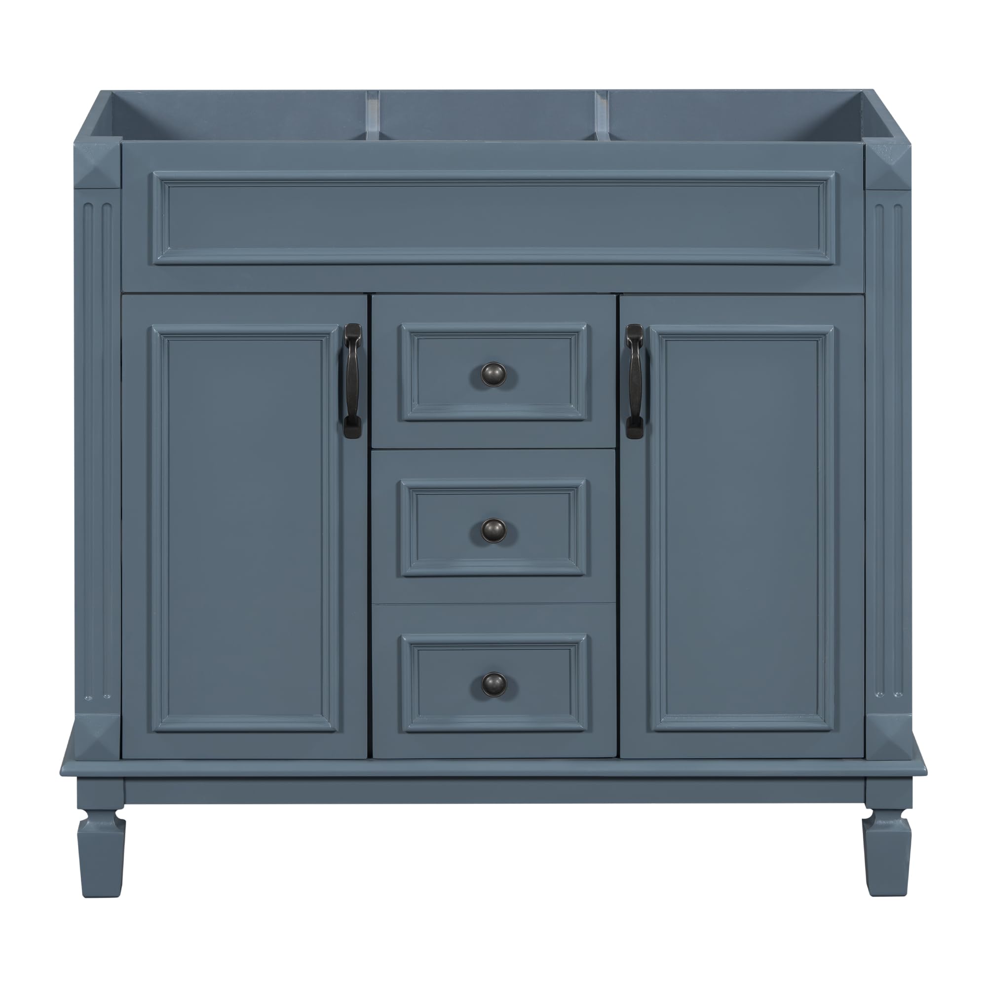 Favfurish 36" Bathroom Vanity Without Top Sink,Modern Freestanding Bath Storage Cabinet with 2 Soft-Close Doors and 2 Drawers,Solid Wood Vanity Only,Water Resistant,Easy to Assemble,Blue