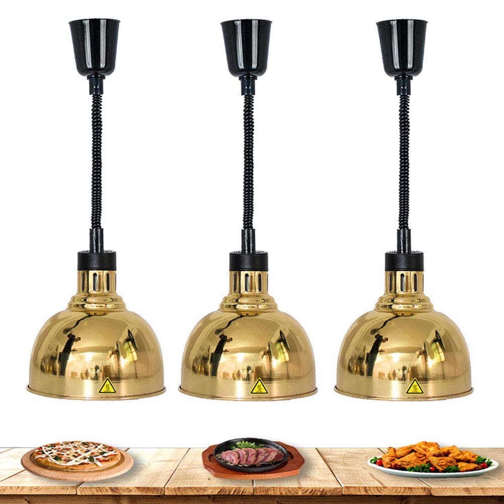 Komercyjna Lampa Grzewcza Do Żywności, Lampa Grzewcza Do Bufetu, Utrzymująca Ciepło Potraw, Hotel, Restauracja, Stołówka Uniwersytecka, 110 V, 250 W, Kaliber 25 Cm, Złota, 3 Elementy Dekoracyjne