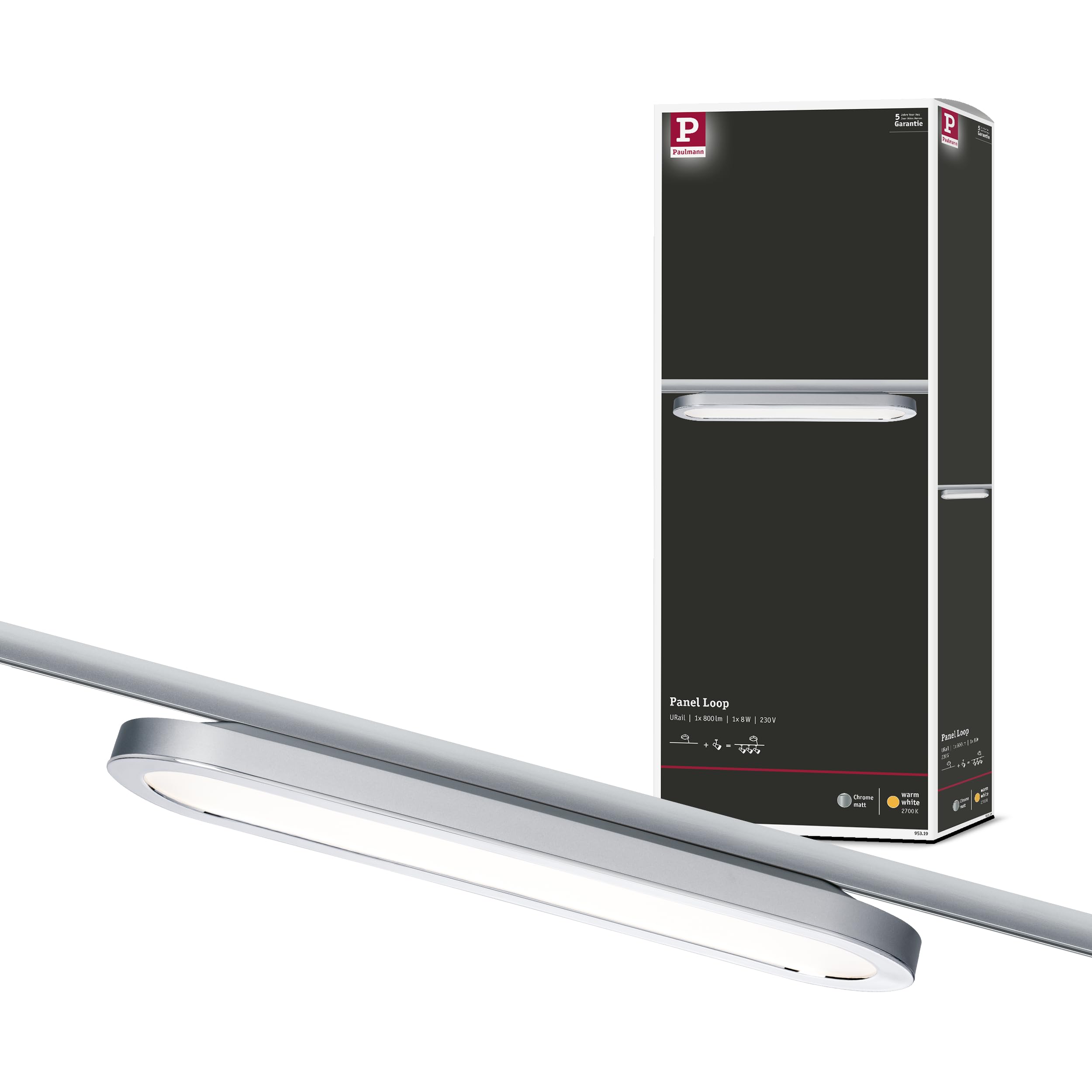 Paulmann 95319 URail Panneau LED Loop 480 lm 7 W 2700 K 230 V chrome mat, chrome Système de rails