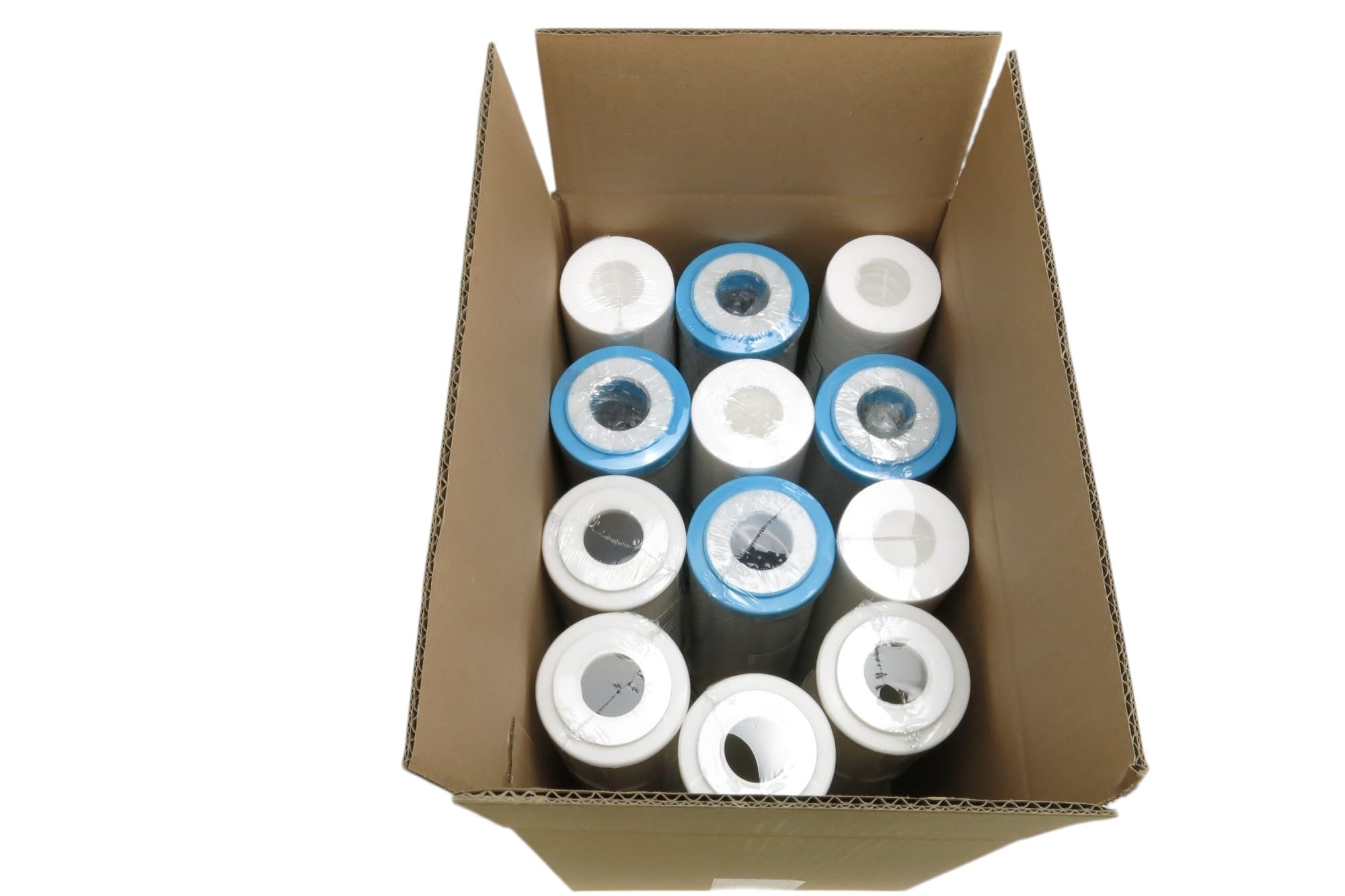 TWL Wasserfilter Filtereinsätze für 3 Stufen Filtergehäuse Brunnenwasser Regenwasser Teichwasser Pumpenvorfilter Nylon Siebfilter Aktivkohleblock Sedimentfilter Vorfilter 10 Zoll (12 Filter)