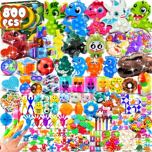 800pcs+ Party Favors for Kids, Treasure Box Toys for Classroom, Dinosaurs Fidget Toys Bulk, Prize Box Toy for Kids, Pinata Stuffers, Goodie Bag Stuffers, Carnival Prizes, Birthday Gifts