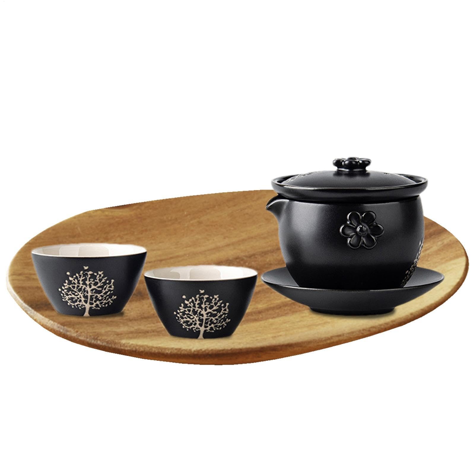 Juego de té japonés, tazas de té de cerámica, juego de té portátil apilable, juego de té de cerámica, antideslizante, para preparar té negro, té verde Pu-erh Oolong