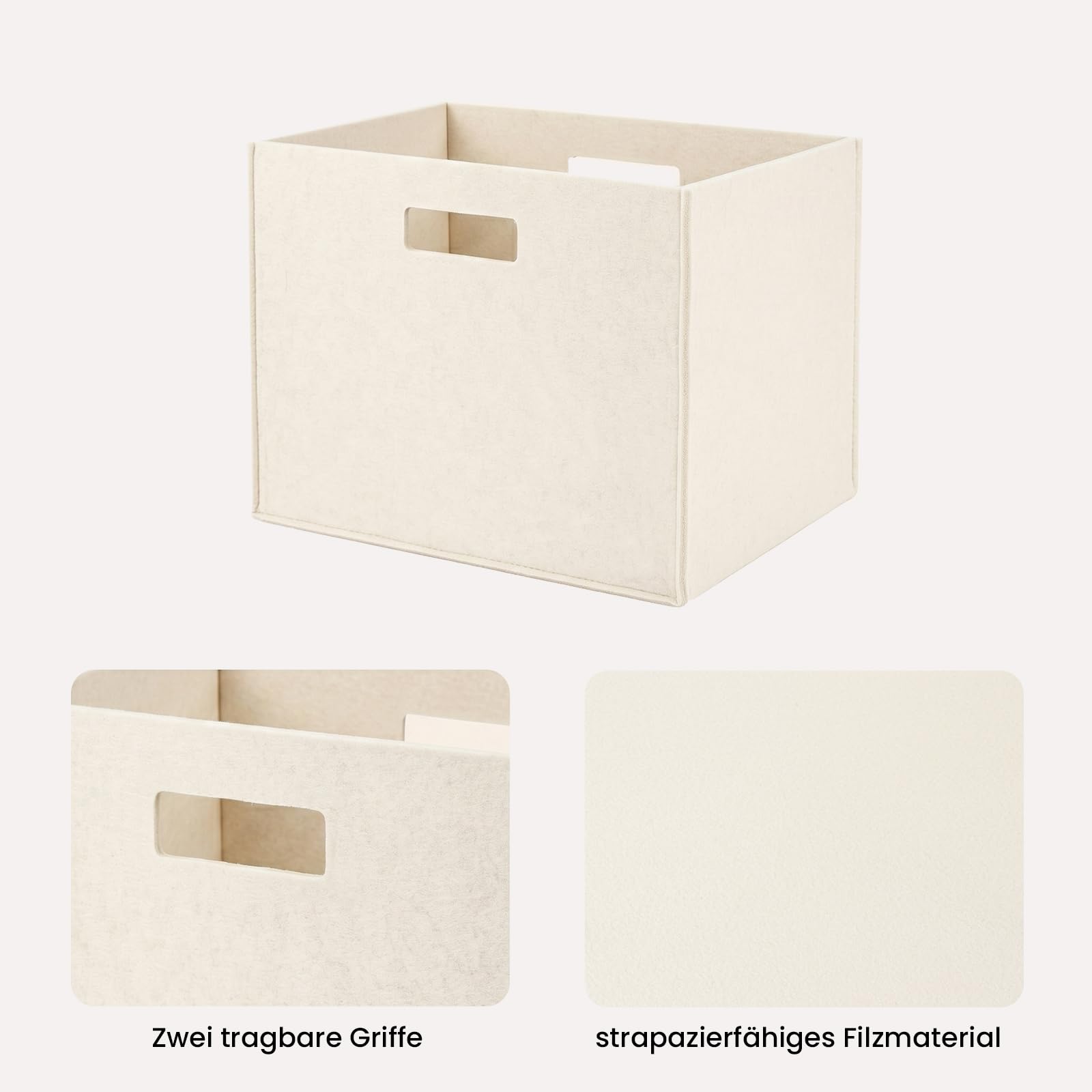 Filz-Aufbewahrungsbox 3er-Set 38x33x38 cm – Faltbare Regalbox, stabiler Organizer-Korb für Regale, Schränke & Wohnzimmer, vielseitige Aufbewahrung für Bücher, Kleidung (Weiß, L)