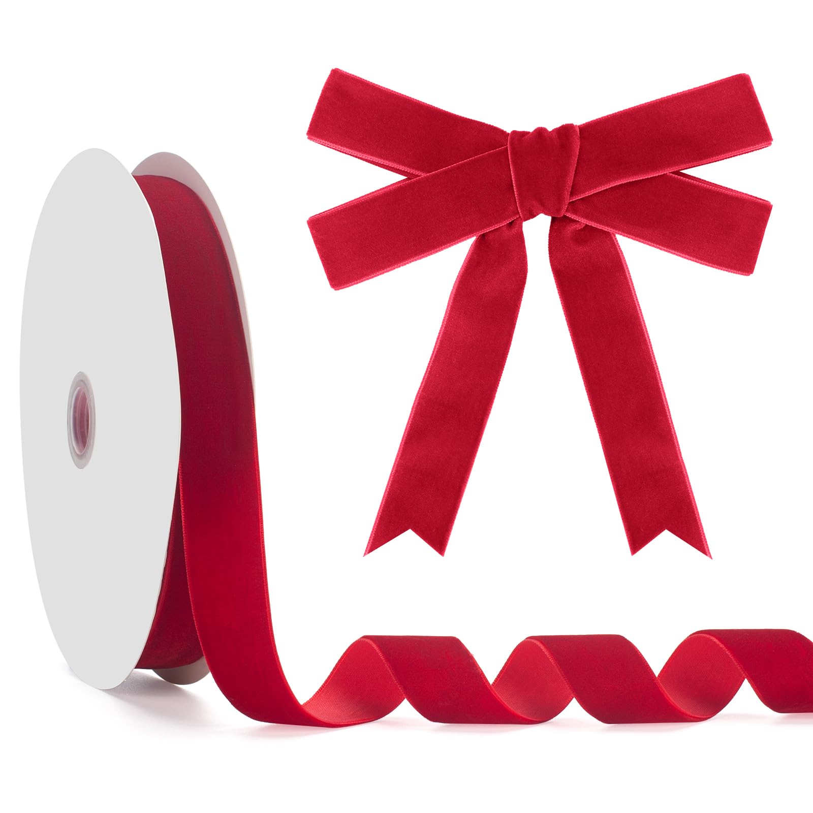 Rotes Samtband, Vintage rotes Band, 2,5 cm x 22,7 m, Samtbänder für Geschenkverpackungen, Weihnachtsbaumschmuck, Blumenstrauß, Kranzdekorationen, Schleifenherstellung