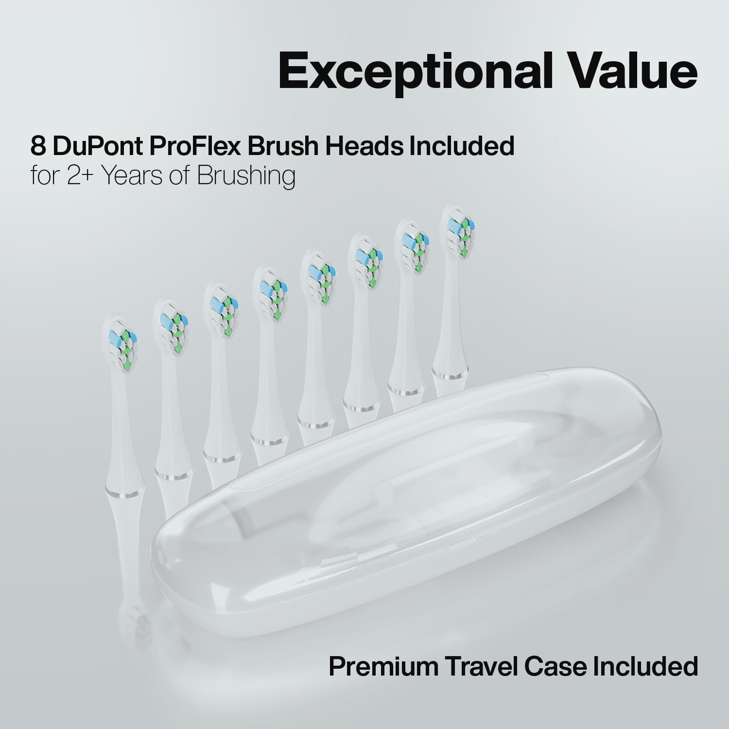 Aquasonic Elite - Spazzolino da denti ultra sbiancante ADA Accepted Power, 8 testine Proflex e custodia da viaggio, motore 50.000 VPM e ricarica wireless, 5 modalità con timer intelligente (bianco)