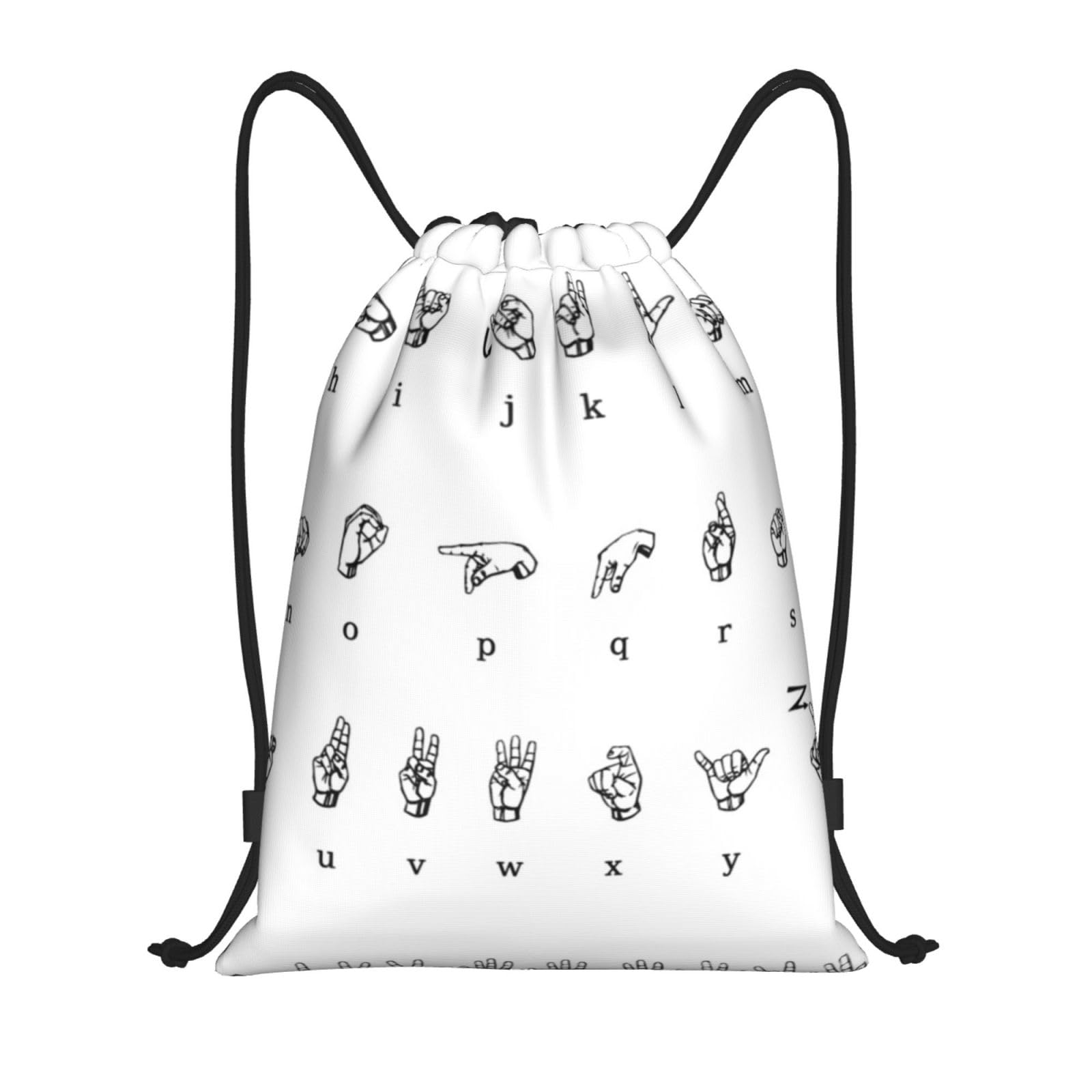 AABSTBFM Sign Language Alphabet Lightweight Drawstring Backpack | S - String Backpack Bags For Gym, Travel, Shopping, School, And More