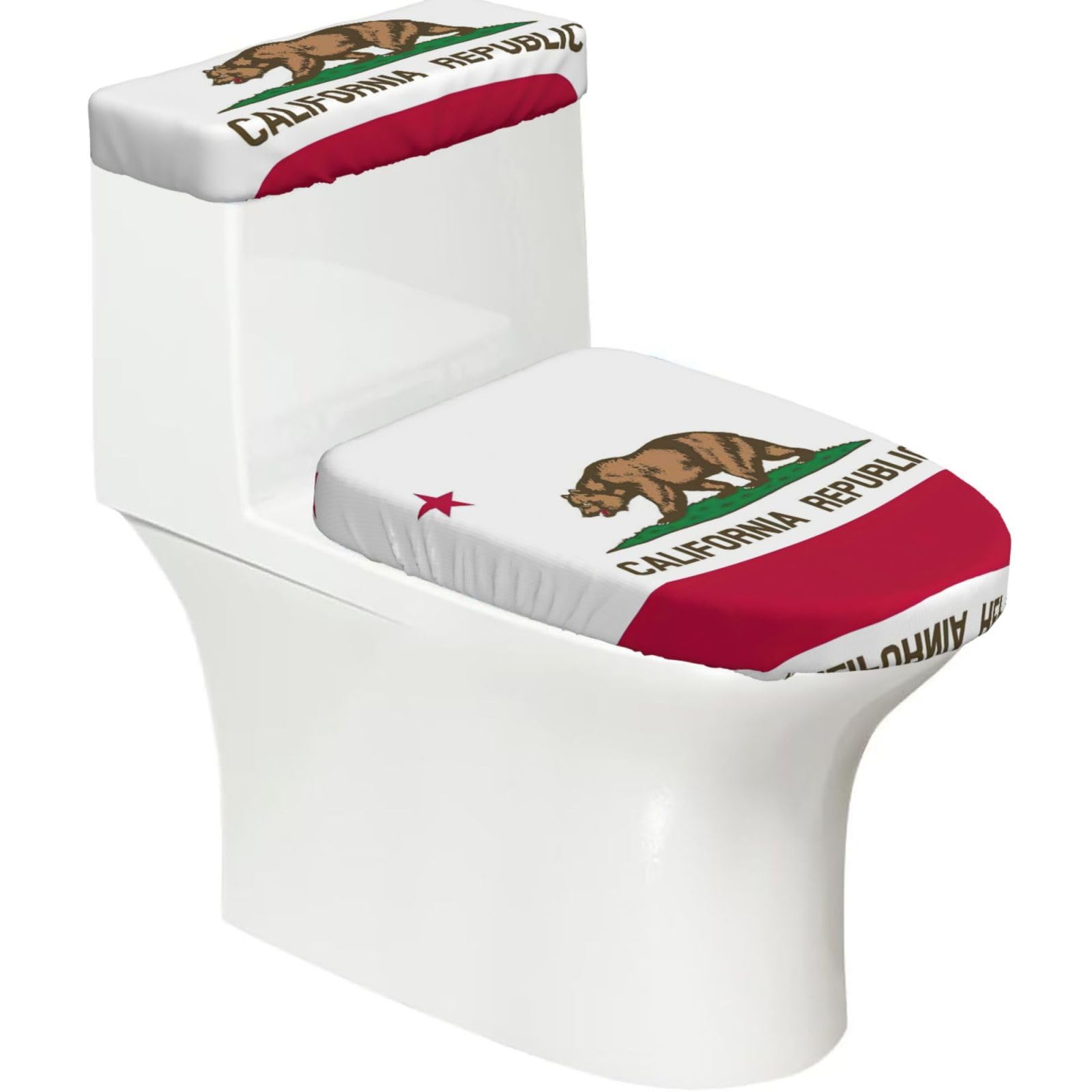 California State Flag Printed Toilet Tank and Lid Cover Set of 2 for Most Bathrooms, Fits Elongated Round Toilets