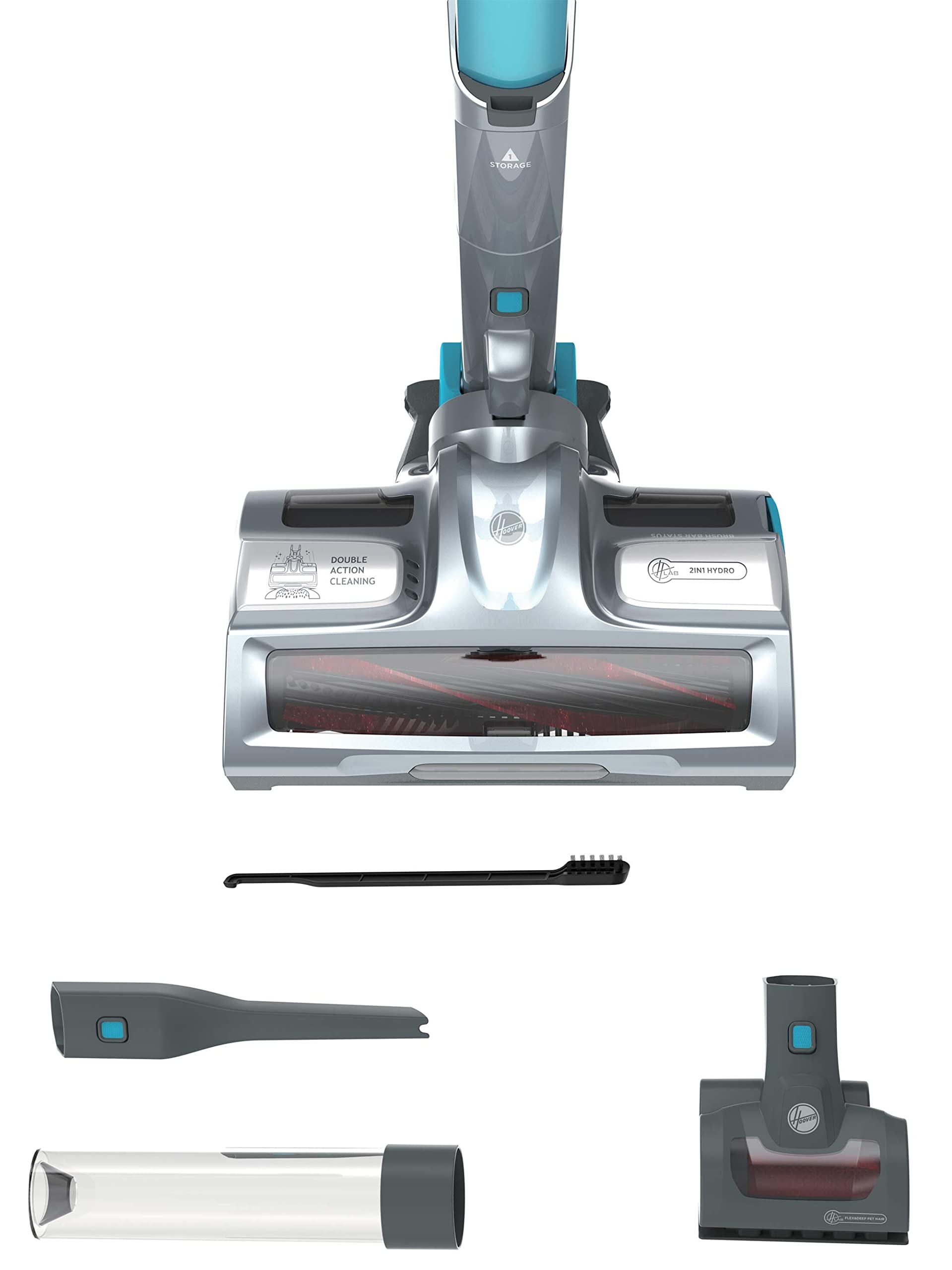 Hoover H-Free 500 Hydro Plus Akku Saugwischer mit Licht – 3-in-1 Staubsauger mit Wischfunktion & Handsauger – 30 Min. Laufzeit – mit Staubbürste, Fugendüse & Minidüse – Wischsauger mit Parkfunktion