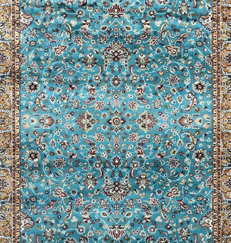 Image of Handmade Pure Silk Carpet 2 x 4 Feet Designer Oriental Silk Rug, Luxury 100% Silk Area Rug Perfect for Living Room, Bedroom & Home Decoration (MAC-23 Blue)