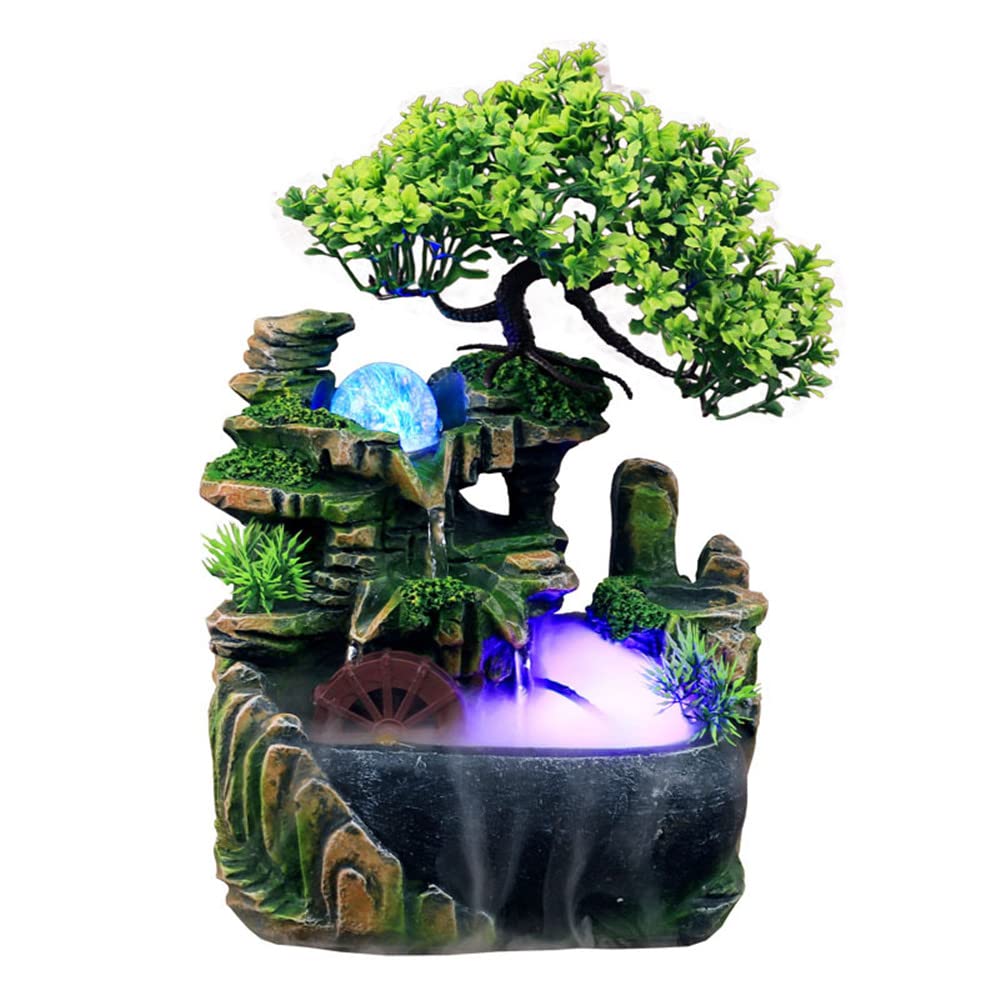 Xshelley Indoor Tabletop Fountains ， Rockery, Water,fisherman, Plants, Desktop Fountain, atomizing humidifier Fountain, Home Office Desktop Decorations, Automatic Pump with Power Switch