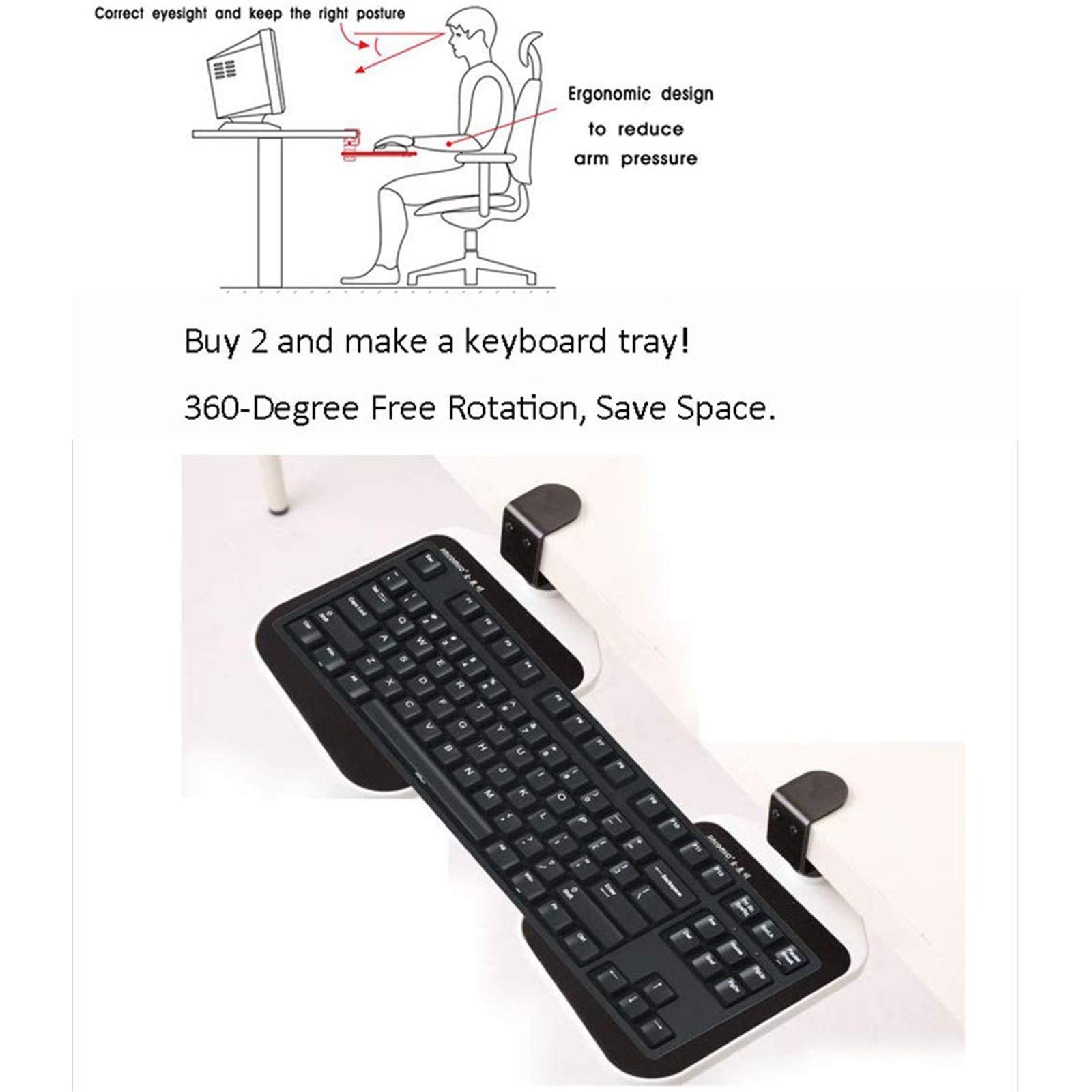 Regulowany przedłużacz podpórki pod nadgarstek, ergonomiczny kształt podłokietnik do komputera na łokieć, obrót podpórka pod ramię komputera, do zwolnienia stresu i wyeliminowania bólu