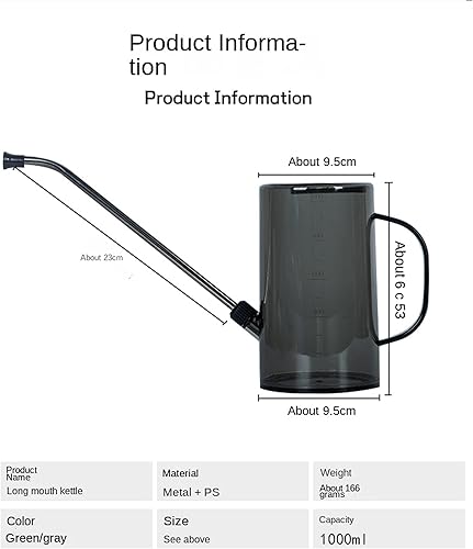 Miniatura 7 de Regadera de jardinería doméstica espesada de 1L34 onzas, botella rociadora de gran capacidad, boquilla larga, regadera para plantas de jardín (gris)