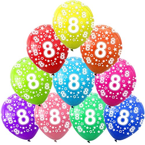 Funny House 30 Pcs Kunterbunte Luftballons 8 Jahre Metallic Deko zum 8. Geburtstag, 8. Jubiläum Hochzeit Party Kindergeburtstag Happy Birthday Dekoration Cover