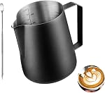Milk Frothing Pitcher 20oz/600ml, Stainless Steel Espresso Steaming Pitcher Milk Jug, Perfect for Cream, Coffee, Water, Juices, Smoothies Black