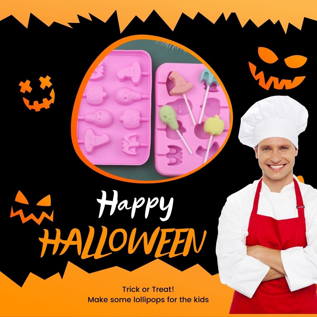 Halloween Lutscherformen Aus Silikon – Kürbis & Geister Mit 100 Stäbchen Für DIY Süßigkeiten