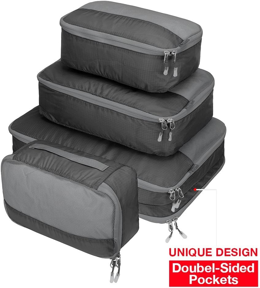 MOOITEK Ultra Lightweight Packing Organizer Packing Cube Set 4pc Double-Sided 5 Pockets (Black)