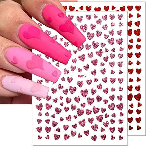3D Glitter Heart Nail Stickers, Shiny Love Heart Nail Decals Colorful Hearts Nail Sticker Valentines Day Nail Art Stickers Self-Adhesive Heart Stickers For Nails Diy Nail Supplies, 10 Sheets/Set #TOP5