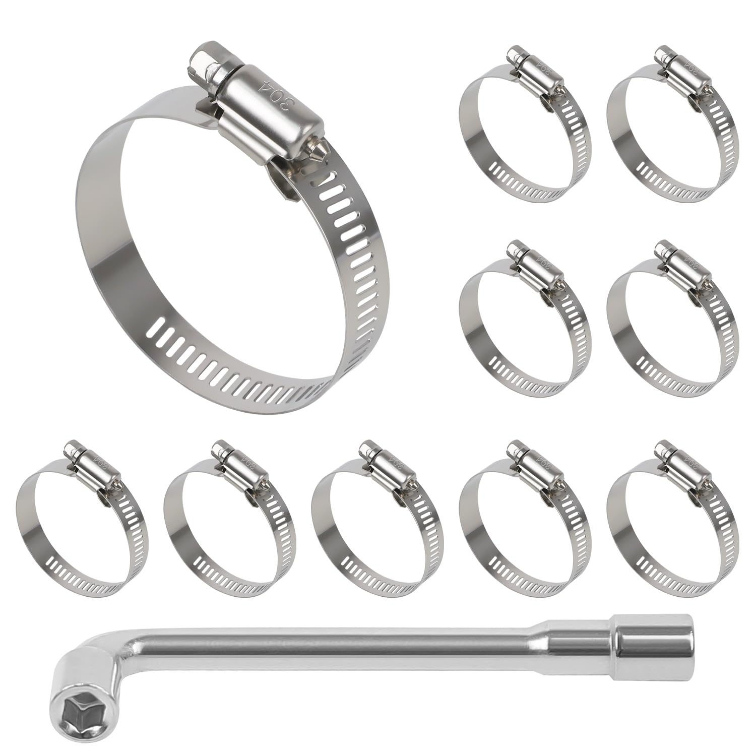 Photo 1 of *** 8 PACK *** LeMotech 10 Pack Hose Clamp Stainless Steel Adjustable 1-5/16" ~ 2-1/4" (33-57mm) Worm Gear Fuel Line Clamp with a Socket Wrench
