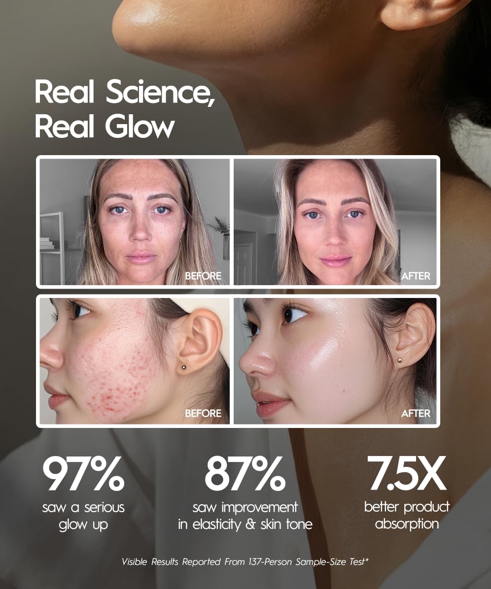 REVO Genie | 3-in-1 Face & Neck Beauty Massager with Heat, 3 Light Therapies, Smart Vibration | Red Light, Blue Light, Green Light Therapy for Smooth Glowing Skin - Pink Pearl