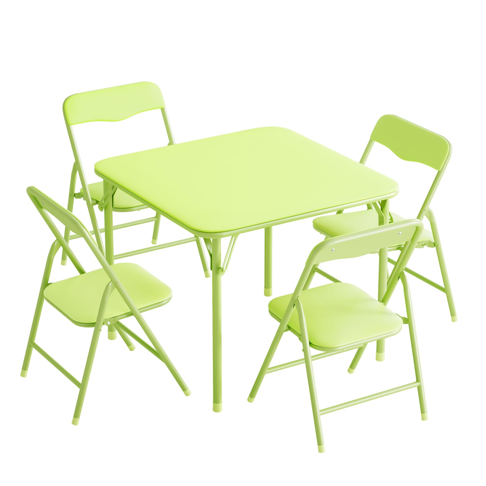 JOYMOR Kids Folding Table and Chairs Set, 5-Piece Metal Frame Activity Set with Easy-Fold Design for Playroom &amp; Classroom, Green