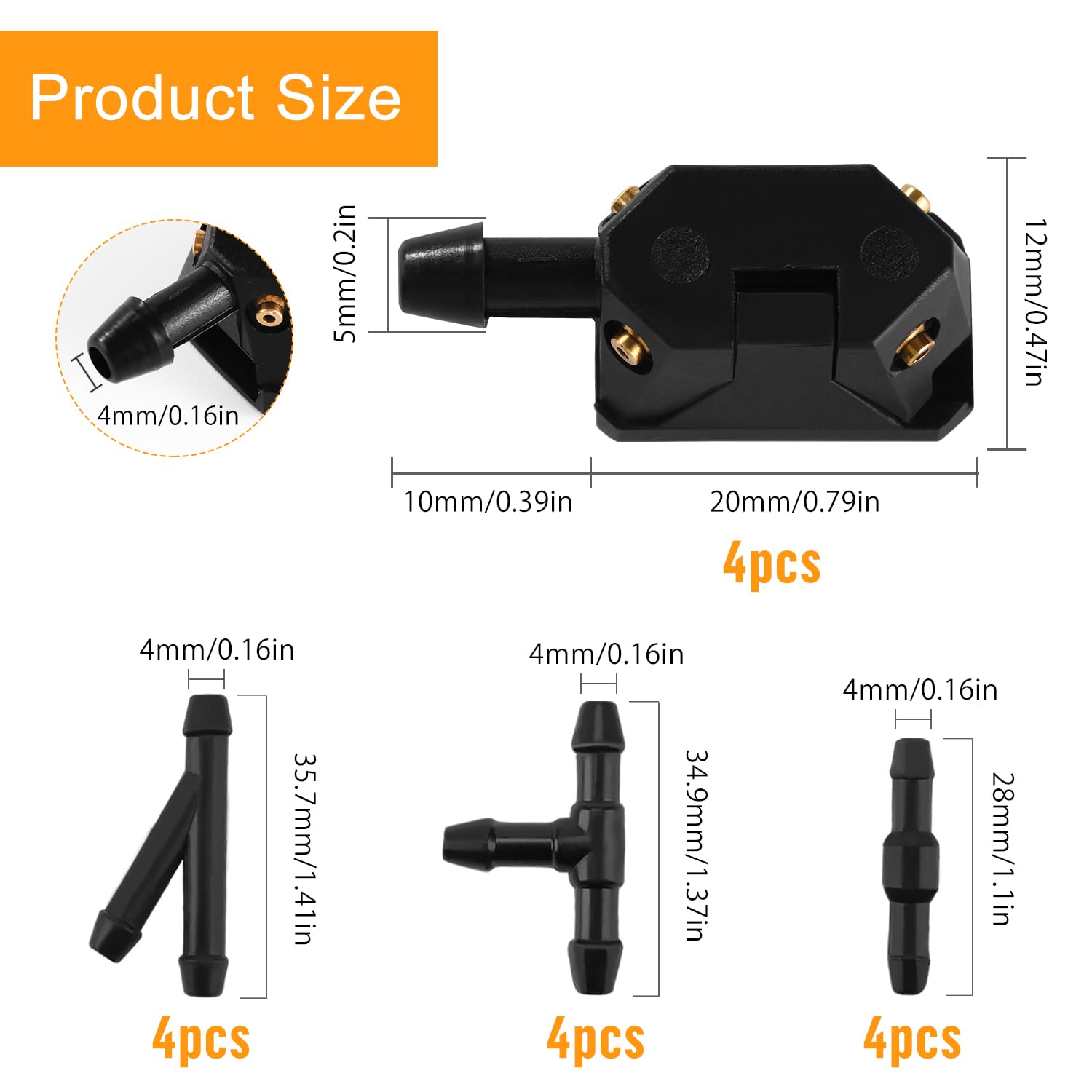 Lot De 4 Buses Lave-glace Universelles COYUN - Compatible Bras 8 Mm Et 9 Mm, Pulvérisation Précise, Plastique Haute Qualité