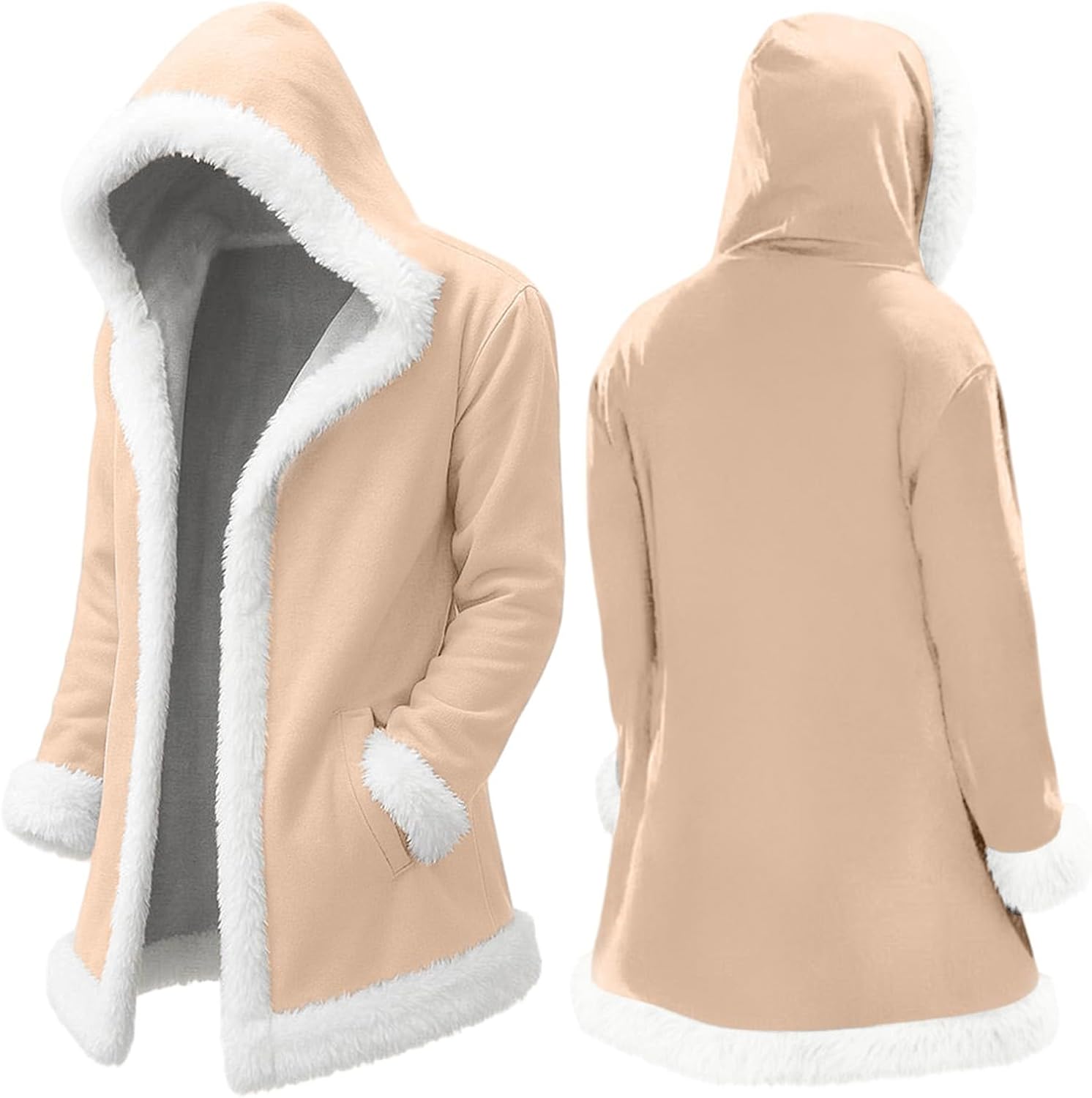 Christmas Costume, Men's Santa Trench Coat Trendy Fur Trim Coats Long Peacoats Xmas Blazer Jacket Overcoat Holiday - Image 5