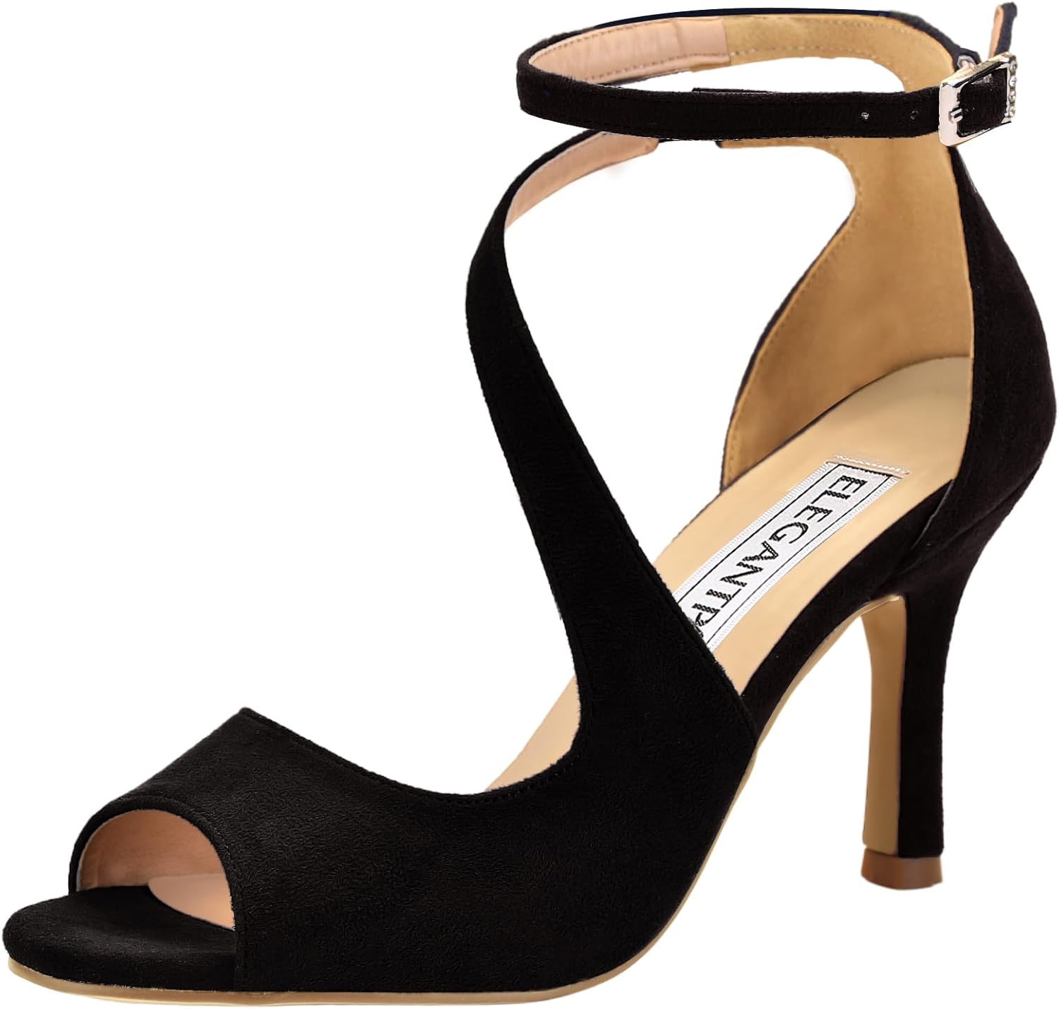 ELEGANTPARK Sandals for Women Peep Toe High Heels Cross Strappy Wedding Evening Dress Shoes Buckle Stain