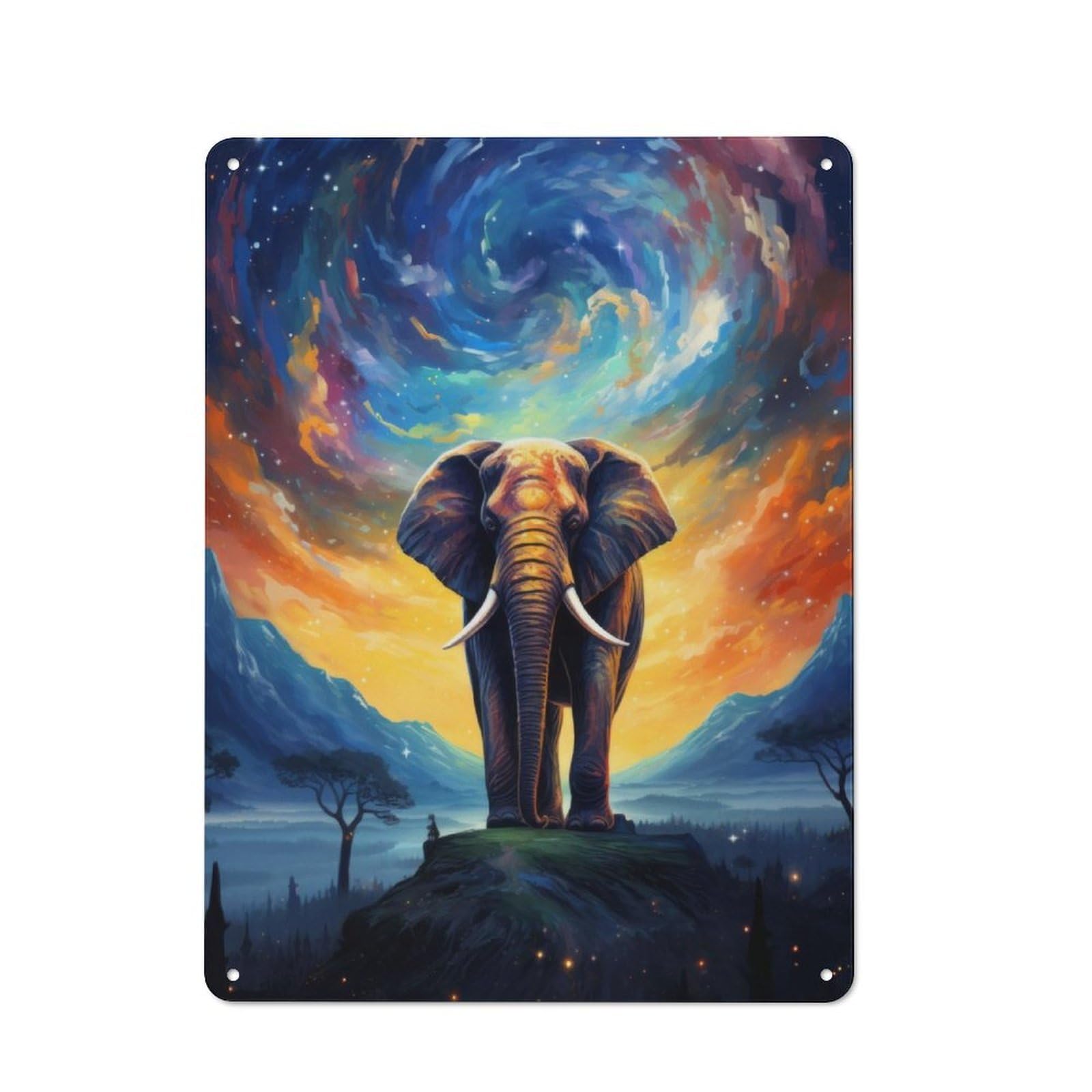 Junmoney Cosmic Elephant Rustic Tin Wall Plaque 40X30cm For Home Bar Wall, For Vintage Wall Decor Fans, For Living Room And Hallway Decor