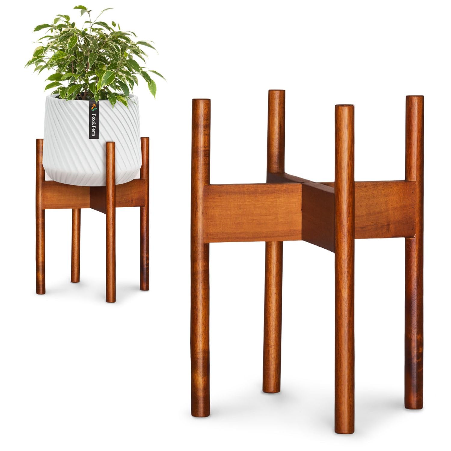 Amazon.com : Fox & Fern Mid Century Plant Stand  8 Inch Fixed Size Wooden  Plant Stand for Indoor Planters (Not Included) - Raised Flower Pot Holder  for Indoors - Plug In