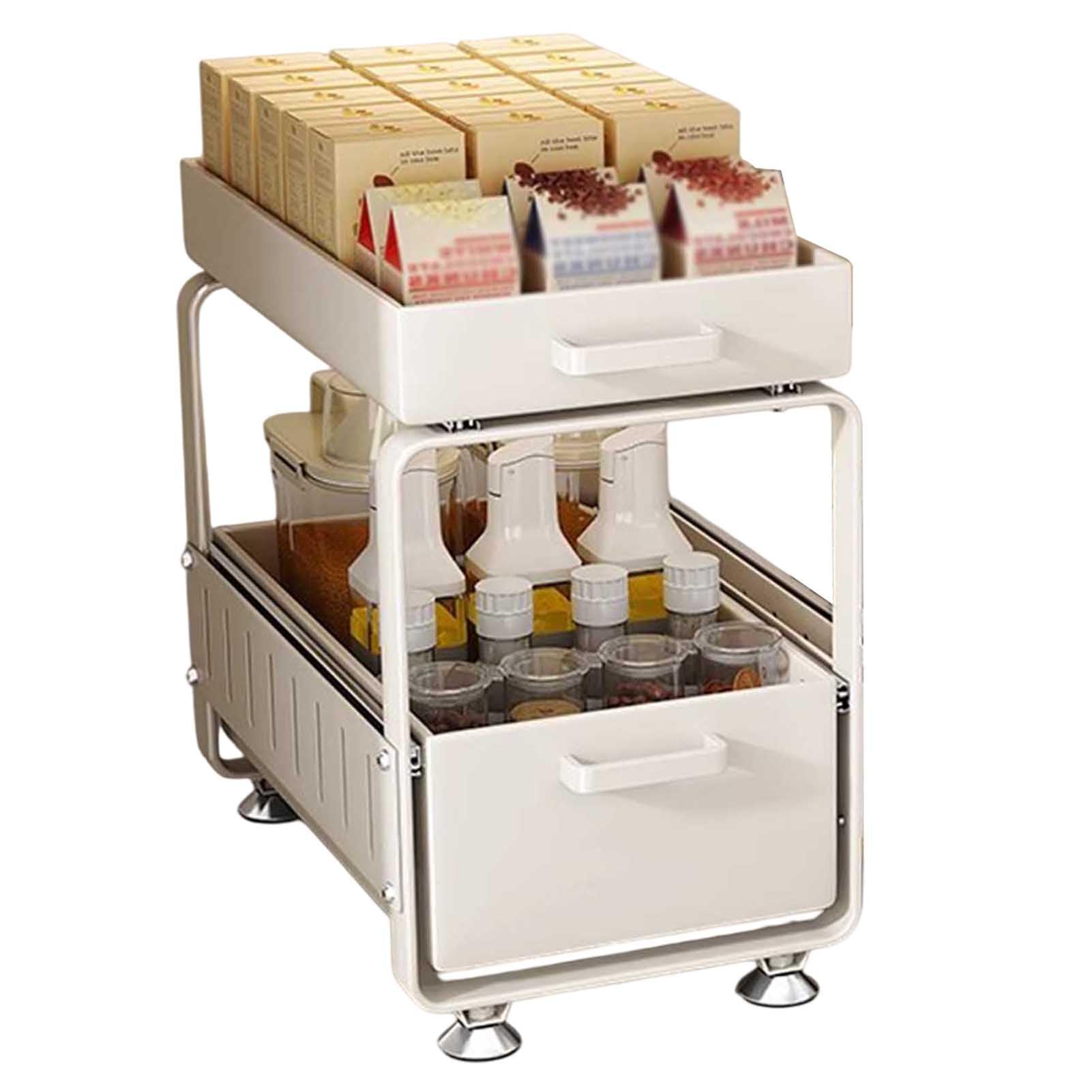 Generico Cestello Estraibile a 2 Livelli in Metallo per mobili da Cucina e Bagno - Elegante cassetto Bianco per riporre Oggetti sotto Il lavello, Soluzione salvaspazio per l'organizzazione.