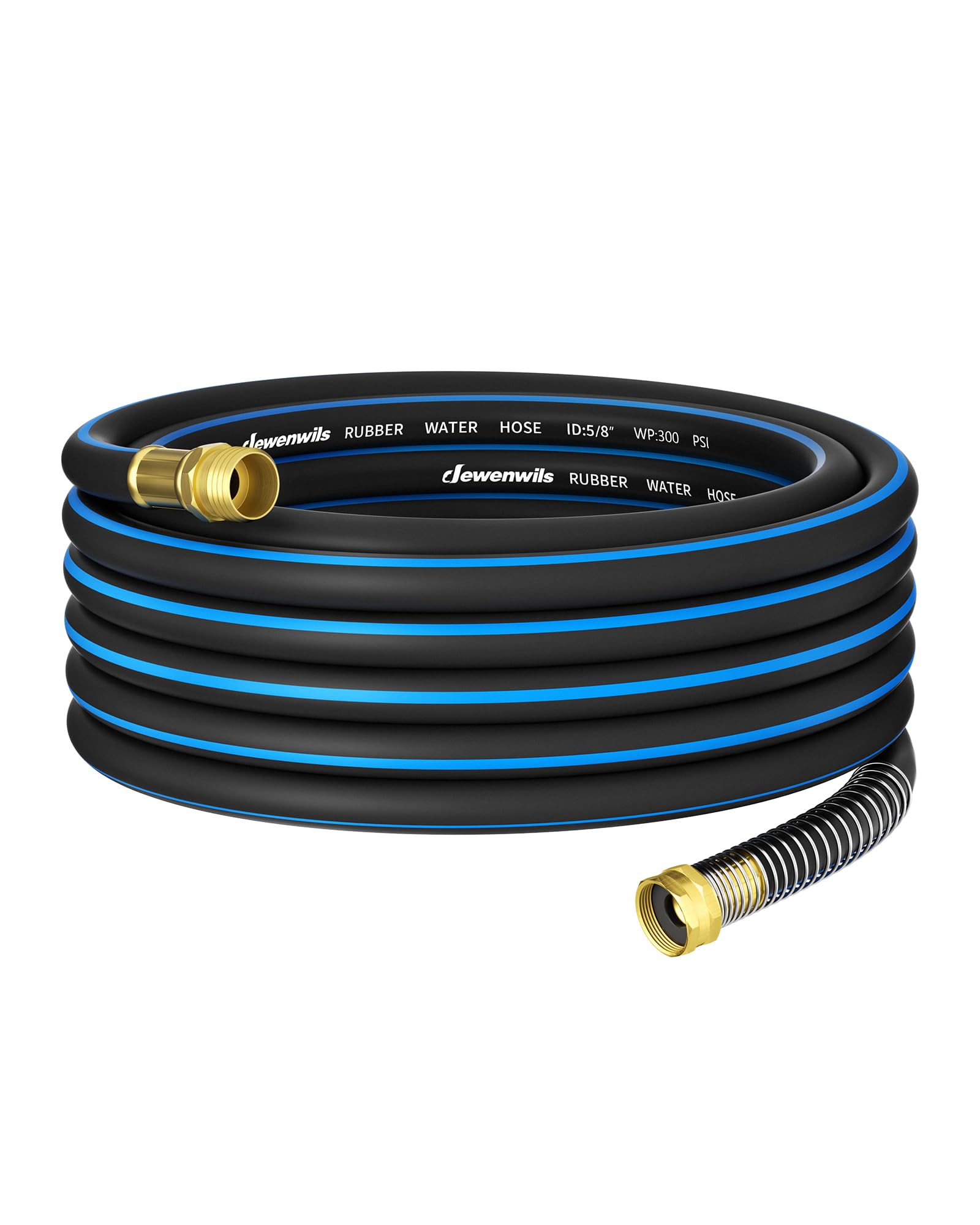 DEWENWILS 5/8" x 25FT Heavy Duty Garden Hose, 300psi Working & 1000psi Burst, Solid Brass 3/4" GHT Fittings, Hot/Cold Water, 5 Layer Construction, Rubber Water Hose for Yard, Garden, Lawn