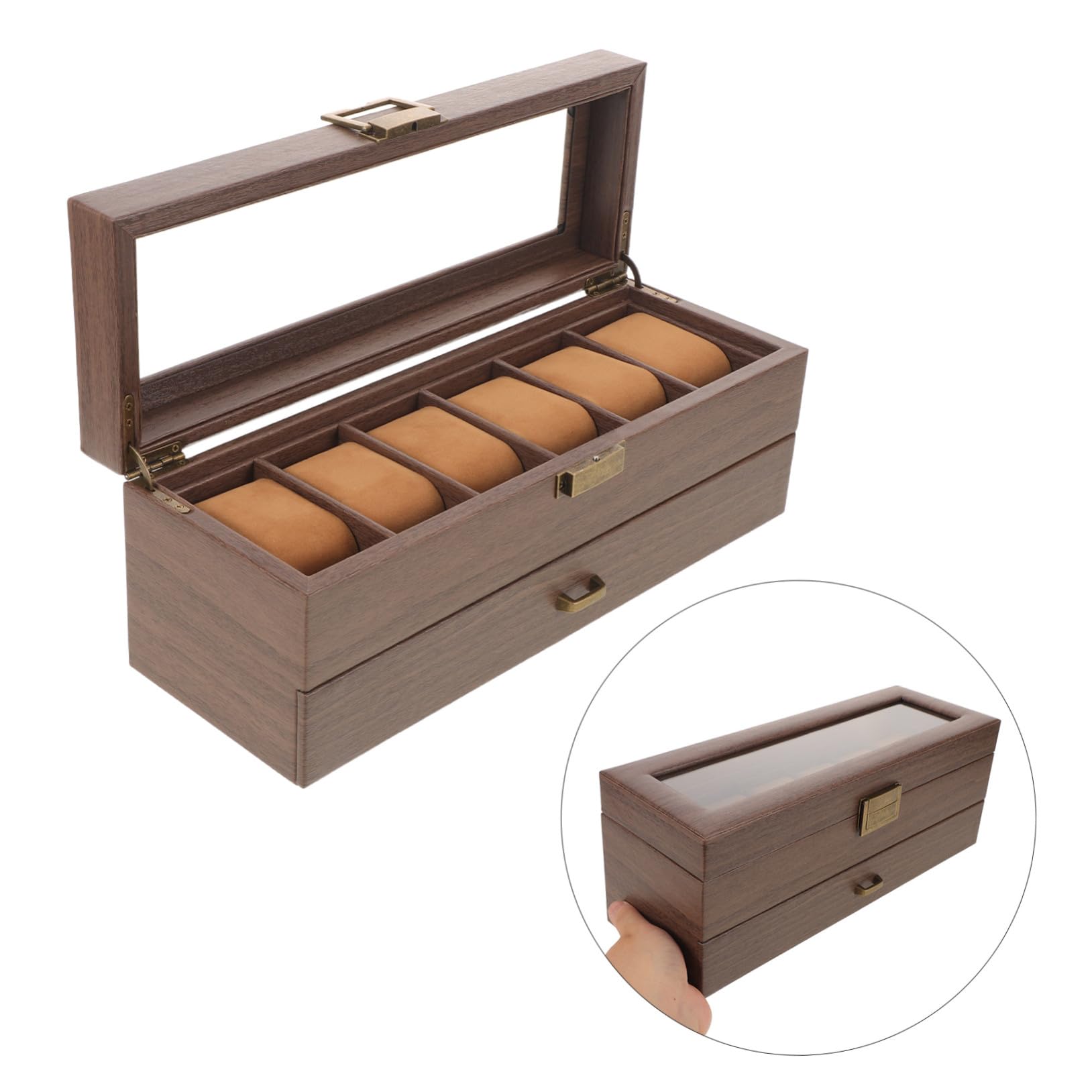 Baluue Scatola Porta Orologi in Legno a 2 Strati Cuscini Morbidi, Organizer per Gioielli e Porta Orologi, Custodia Salvaspazio Chiusura di Sicurezza per Uomo e Donna, per Viaggi e Uso