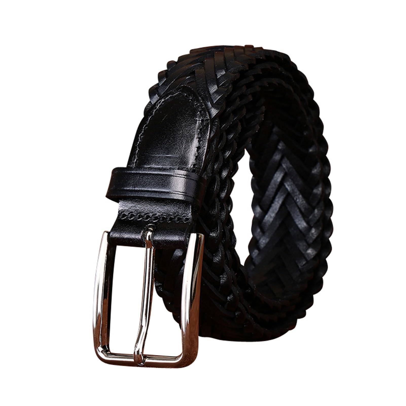 Cinturón trenzado de piel vaca for mujer, 3, cm ancho, hecho a mano, con hebilla aleación for vaqueros, pantalones y vestidos