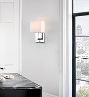 Vista 4 de PERMO Juego de 2 lámparas de pared individual con pantallas textiles blancas y botón de interruptor de encendido/apagado, pequeñas lámparas modernas