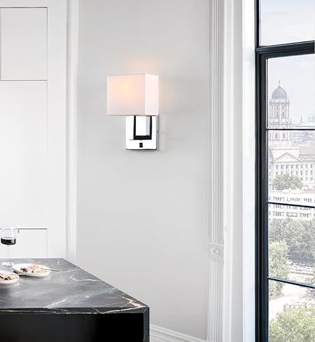 Miniatura 4 de PERMO Juego de 2 lámparas de pared individual con pantallas textiles blancas y botón de interruptor de encendidoapagado, pequeñas lámparas modernas