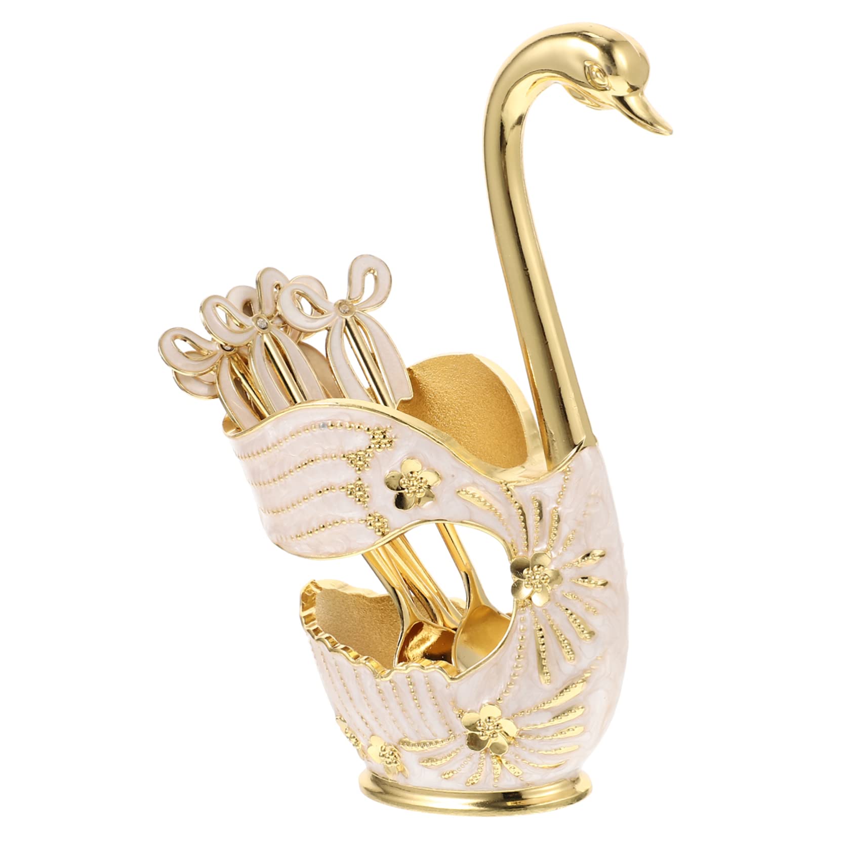Housoutil 1 Set Swan Dessert Spoon Swan Base Spoon Holder Gold Measuring Spoons Teaspoon with Holder Cutlery Holder for Party Flatware Holder Dessert Spoons Cucharas Metal Alloy Coffee Spoon