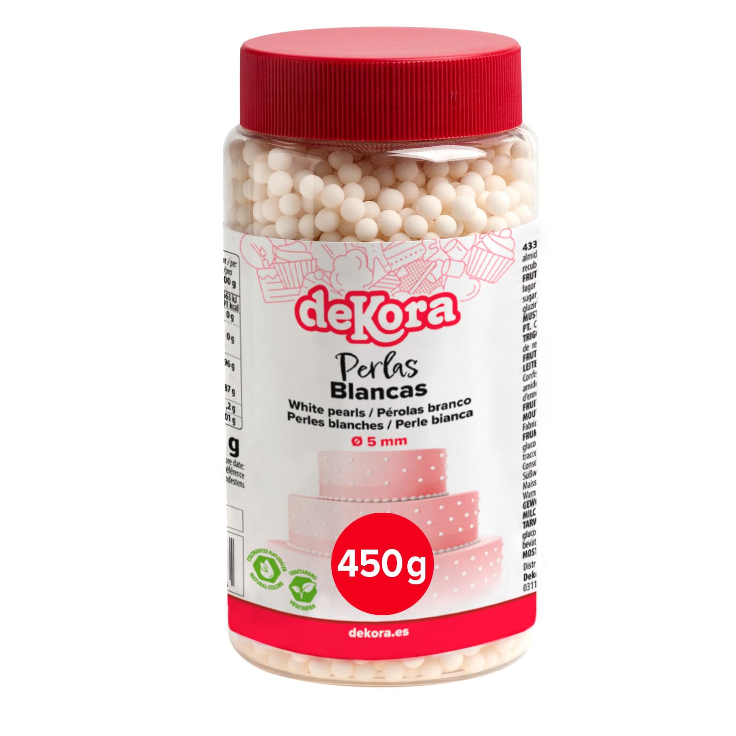 dekora | Perle Di Zucchero Per Decorazioni Di Torte | Bianco, Ø 0,5 cm, 450 Gr | Decorazioni Speciali | Torte, Cupcakes, Festeggiamenti
