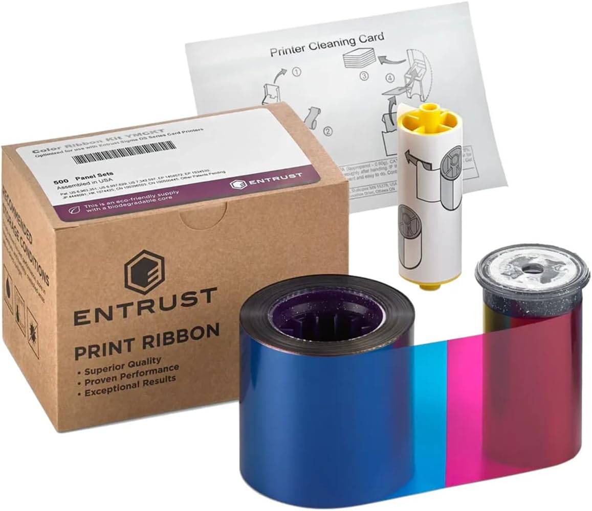 Entrust 525100-004-S100 Color Ribbon | YMCKT | 500 Prints - 500 Single-Sided or 250 Dual-Sided | Compatible with Entrust Sigma DS1, DS2, and DS3 ID Card Printers | for Regionalized S100 Printers Only