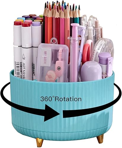 WNING Pen Holder for Desk, Pencil Holder,5 Slots 360 Degree Rotating Desk Organizers and Accessories, Cute Pen Cup Pot for Office, School, Home, Art